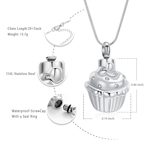 Oinsi Cupcake Stainless Steel Cremation Containers Jewelry for Memorial Ashes Necklace +Filling Kits2