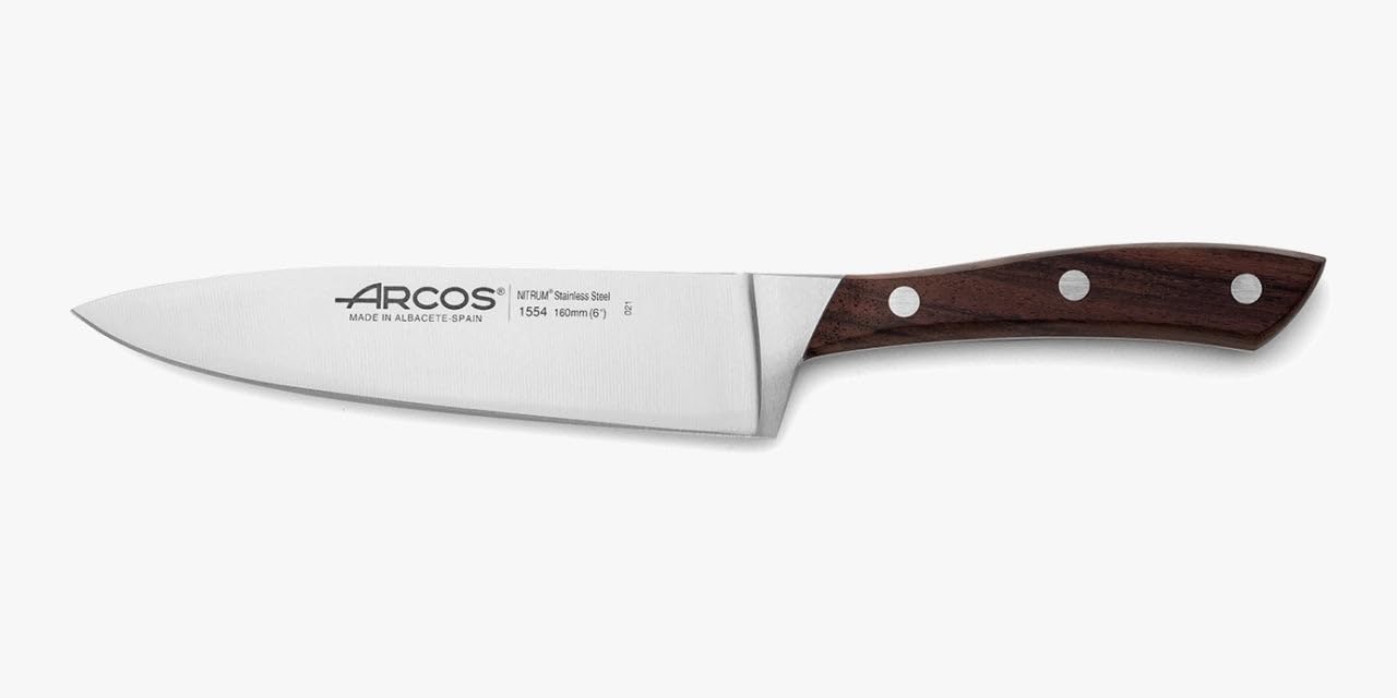 Couteau de chef forgé en acier Nitrum Arcos Natura 16 cm manche marron