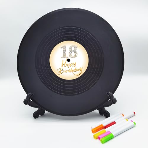 Image of Vinyl Record Sweet 18 Birthday Decorations 11.6 inchX11.6 inch, 18th birthday decorations Party Favor Sign Poster, 18th Birthday Guest Book Alternative, Great Sweet 18 Gifts for Girls or Boys (18 Years Old)