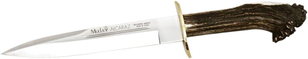 MUELA ALCARAZ-19S Genuine Red Stag Crown Antler Handle Hunting Knife with Leather Sheath