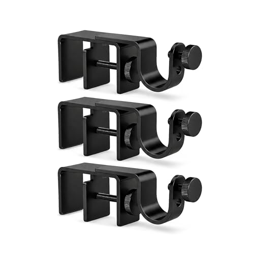 Myskuasin Outside Mounted Blinds Curtain Rod Bracket -- Tool-Free No Drill Installation for 1.3-2 Inch Rectangular Headrails, Black 3-Pack