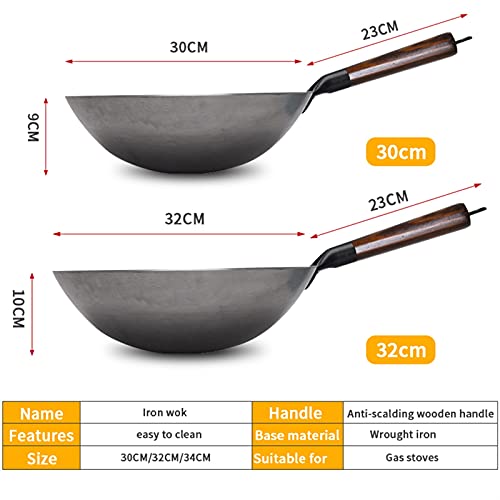 Wok tradicional chino de hierro con asa de madera miniatura 6