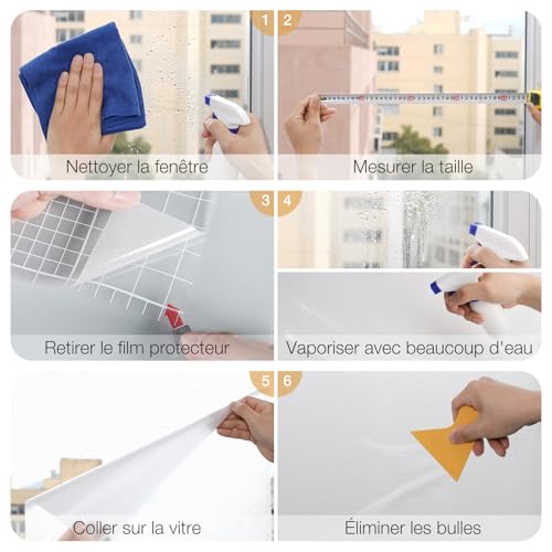 rabbitgoo Film Occultant Fenêtre, Film Fenetre Anti Regard 44.5x200cm avec Grille Facile à Couper, Sticker Electrostatique Vitre Dépoli Anti UV, Brise Vue Fenetre pour Salle de Bain Chambre Cuisine – vue 9