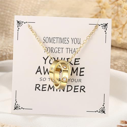 Gold Interlocking Circles Love Necklace for Women, Adjustable Stainless Steel Silver Pendant Necklace, Unique Gifts for Women on Birthday Anniversary Valentines Wedding4