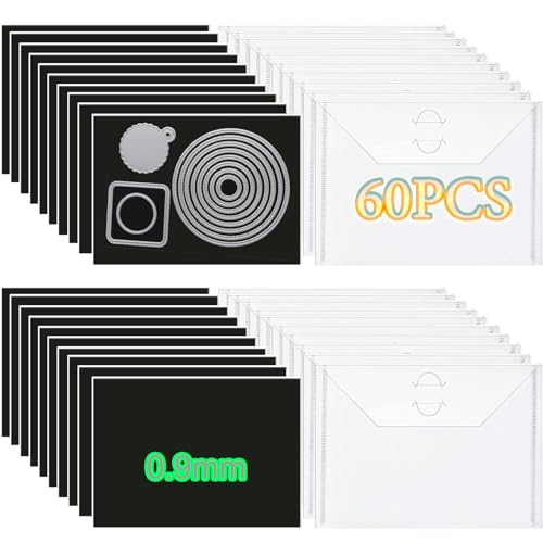 Image of 60PCS Dies & Stamps Storage Pockets and Magnet Sheets,0.9mm Thickness Magnetic Sheets for Dies Storage,7X5inch Craft Die Storage Envelopes,Magnetic Die Storage, Stamp and Die Storage Pockets