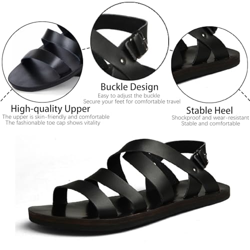 Men's Genuine Leather Flat Fisherman Sandals with Adjust Buckle Strap Fashion Comfort Open Toe Cutout Anti-Slip Platform Water Shoes Summer Walking Driving Sandals3