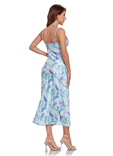 Image of Women's Spaghetti Strap Midi Satin Silk Dresses Slip Cowl Neck Party Cocktail Evening Sexy Dress