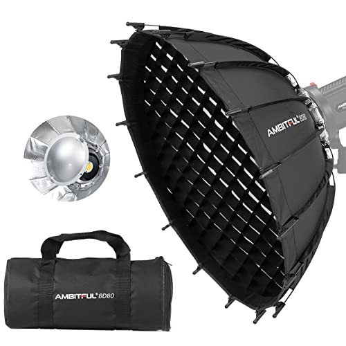 AMBITFUL 80 cm / 31,5" Studio Silver Wide Angle Beauty Dish Miel Comb Grid Bowens Mount for Photography Studio Flash Head and Monolight Cover
