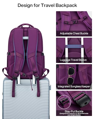 Image of MILADA Travel Backpack for Women Expandable 28L to 39L, Fits 17 inch Laptop | Airline Approved Carry-On, Personal Item Backpack, Lightweight Water-resistant Business Rucksack Weekender Bag, Black