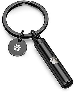 Cylinder Pet Ashes Keepsake Keyring Personalised Engraved Pawprint Dog Cat Tube Urn Keyrings Custom Cremation Ash Holder Urns Pendant Keychain Memorial Key Ring with Charm