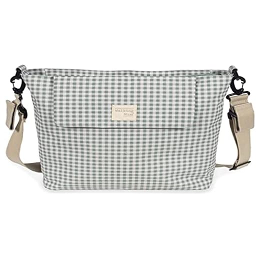 Walking Mum. Bolso Cambiador de Bebé I Love Vichy. Bolsa Canastilla para carro o para colgar al hombro. Color Verde. Medidas 42X36X13 cm.