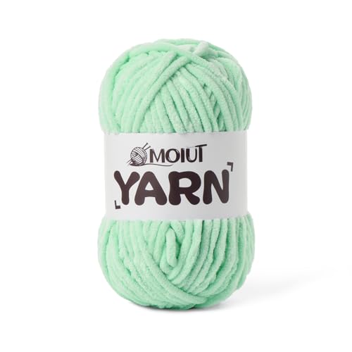 Image of Fluffy Chenille Yarn for Crocheting, Chunky Velvet Yarns for Crochet Amigurumi, Baby Yarn for Crocheting Soft Blanket, 87.4yds /3.5 oz Bulky Yarns for Crafts /Hats /Shoes /Socks (Mint Green)