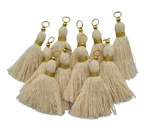 Image of Zippy Flora Micro 1.5 inch Length Cotton Handmade Tassels for Saree /Blouse /Dupatta /DIY /Decor (Pack of 12) (Off-White)