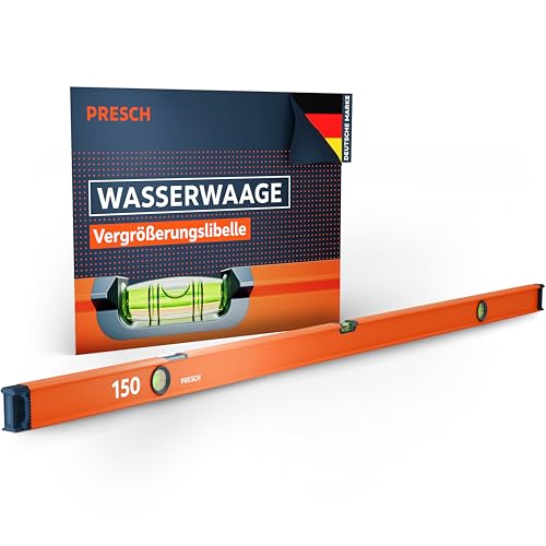 Presch Wasserwaage 150cm - Bruchfeste Weitwinkellibelle inkl. 2% Gefälle-Anzeige - Vertical-View-Funktion dank Sichtfenster - Innovative Anti-RutschEndkappen & präzisionsgefräste Messfläche