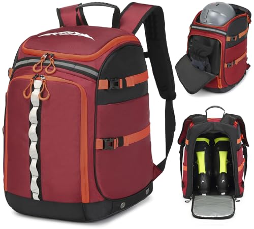 FRETHIND Skischuhtasche mit Helmfach Skirucksack 65L Nylon Skischuhrucksack mit Helmtasche Skitasche Skisack für Skistiefel Schlittschuhe Inline-Skates Rot FRETHIND Skischuhtasche mit Helmfach Skirucksack 65L Nylon Skischuhrucksack mit Helmtasche Skitasche Skisack für Skistiefel Schlittschuhe Inline-Skates Rot