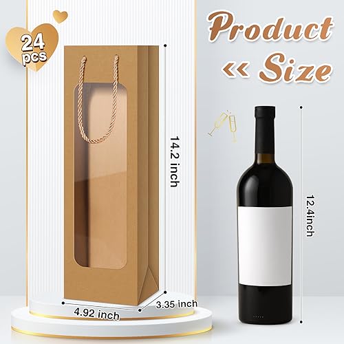 Tioncy 24 Pcs Wine Gift Bag Clear Window Wine Bags For Wedding Gifts Bottle Wine Bags With Handles Reusable Flower Wine Bags Bulk For Christmas Thanksgiving New Year Holiday Birthday thumb #1