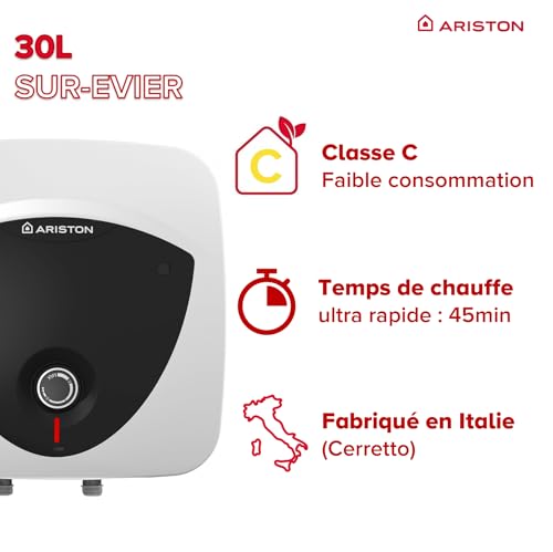 Chauffe-eau électrique Ariston 30l 2000w compact sur évier pour maison et studio