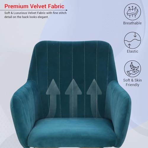 Image of Taboo Velvet Dining Chair Set of 6 | Upholstered Accent Arm Chairs | Soft Cushioned Seat with Backrest | Modern Velvet Fabric Chairs with Metal Legs | Living Room, Bedroom, Cafe & Restaurant | Blue