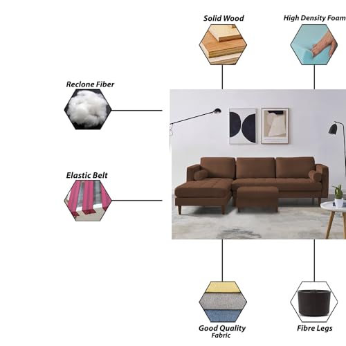 Image of Lezra LHS 4 Seater L Shape Sofa Set with Center Table for Living Room (Brown Fabric) Premium Fabric Sofa