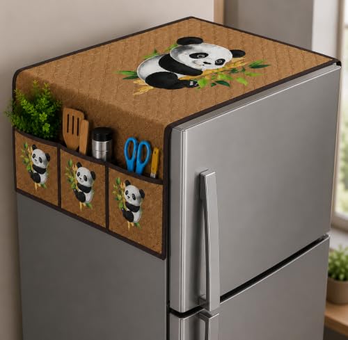 Image of Refrigerator Top Cover for Single Door & Double Door 165-225 Litre | Washable, Anti-Slip Protective Velvet Fabric Fridge Top Cover with 6 Storage Pockets, Extra Storage Space 101 x 55 cm