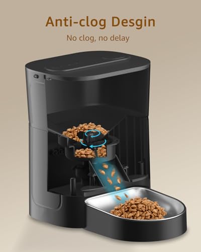 Balimo Futterautomat Katze 3L, Katzenfutter Automat mit Programmierbarem Timer, Futterautomat Hunde mit Nachtlicht, Fresh Lock Technologie, Edelstahlschüssel,1 bis 6 Mahlzeiten pro Tag, Schwarz