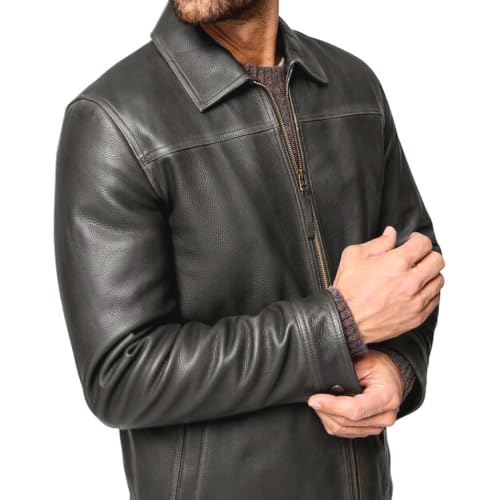 Image of Isaac & David Chicago Men's New Black /Brown Lambskin Leather Classic Open Bottom Jacket Motorcycle Vintage Racing Jacket