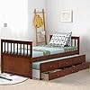 Giantex Twin Captain’s Bed with Trundle Bed, Wood Storage Daybed with 3 Storage Drawers, No Box Spring Needed, Wooden…