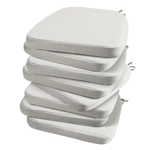 Image of AAAAAcessories D-Shaped Chair Cushions, 2 inch Thick Dining Chair Pads with Ties and Removable, Machine-Washable Cover, 17 inch x 16 inch, Set of 8, INatural Linen