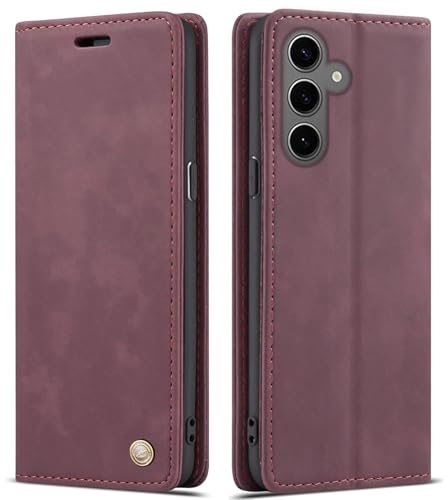 Image of ClickCase for Samsung Galaxy S24 FE 5G Sheepskin Series Faux Soft Leather Wallet Flip Case Kick Stand with Magnetic Closure Lightweight Slim Flip Cover for Samsung Galaxy S24 FE 5G (Wine Red)