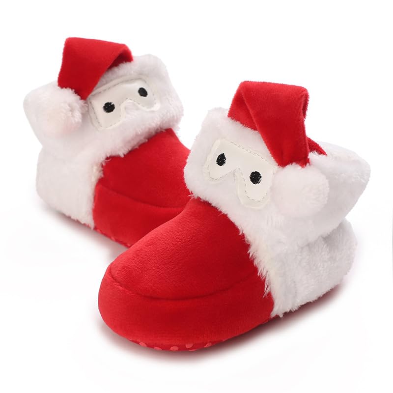 Baby Boys Girls Soft Plush Boots Infant Christmas Moccasins High Top Red Warm Booties Toddler Soft Sole Non-Slip First Walker Crib Shoes4