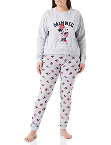 CERDÁ LIFE'S LITTLE MOMENTS Pijama Mujer Invierno de Minnie Mouse 100% de Algodón con Camiseta Manga Pantalon Largo Juego, Gris, S