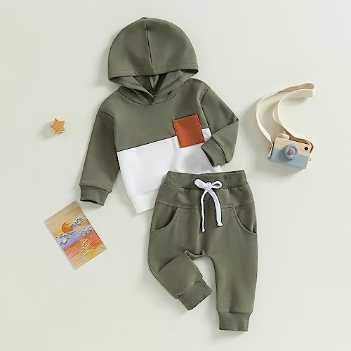 Toddler Baby Boy Fall Winter Clothes Patchwork Striped Long Sleeve Hoodie Tops Stretch Jogger Pants Newborn Outfit2