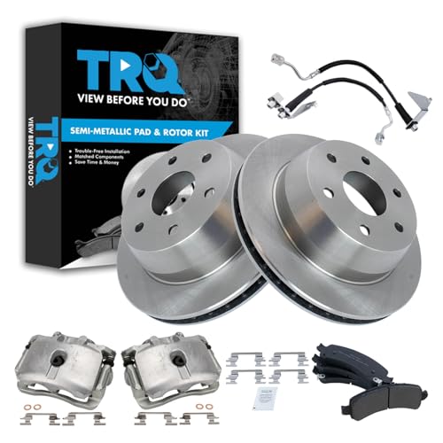 Image of TRQ Rear Brake Pad & Rotor Kit Semi-Metallic Compatible with 2008-2014 Chevrolet Express 1500 2008-2013 GMC Savana 1500
