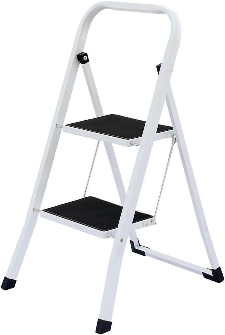J&V TEXTILES 2 Step Ladder, Lightweight Folding Step Stools for Adults with Anti-Slip Pedal, Portable Sturdy Steel Ladder with Handrails, Perfect for Kitchen & Household, 330 lbs Capacity (2 Step)