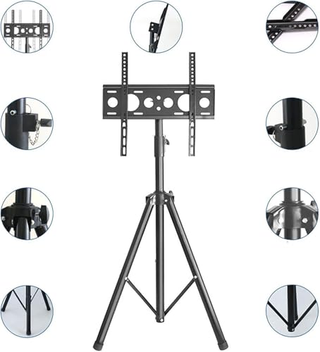 Image of Audiovan Metal Tripod TV Stand Wooden for 32-55 Inch,Floor TV Stand (Height - 1455) 100x100-400x400 VESA Corner TV Stand Floor Standing (Black, Tripod 32-55 Inch)