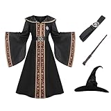 yolsun Boy Wizard Costume Unisex Kids Dark Witch Robe Tunic Hooded Halloween Cosplay(Black,10-12Y)