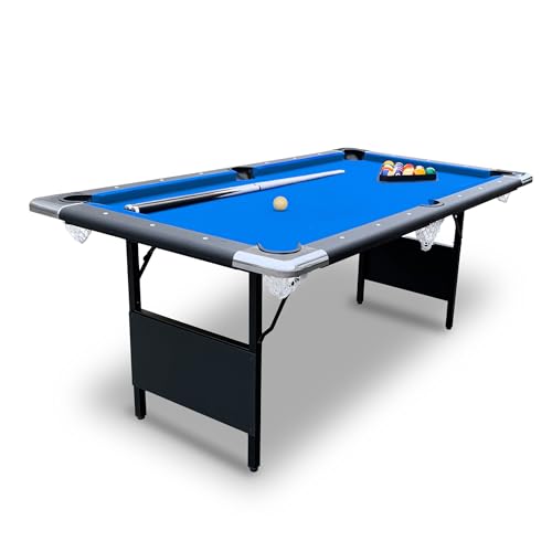 Hathaway Fairmont Portable 6-Ft Pool Table for Families with Easy Folding for Storage, Includes Balls, Cues, Chalk, Blue