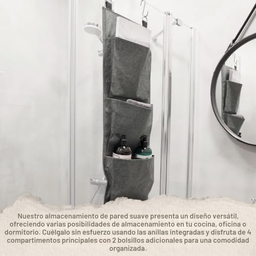 Miniatura 5 de Bigso Box Of Sweden Bolsa De Almacenamiento Colgante Para Puerta O Pared Organizador De Zapatos Y Accesorios De 4 Compartimentos Bolsa Para Colgar De Poliéster Y Cartón Con Aspecto De Lino Gris