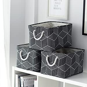 pulnimus Fabric Storage Baskets for Shelves [3-Pack] Large Baskets Set Collapsible Baskets for Organizing,Decorative Baskets Bins with Handles for Clothes,Toy,Home Closet Office (Black Cube)