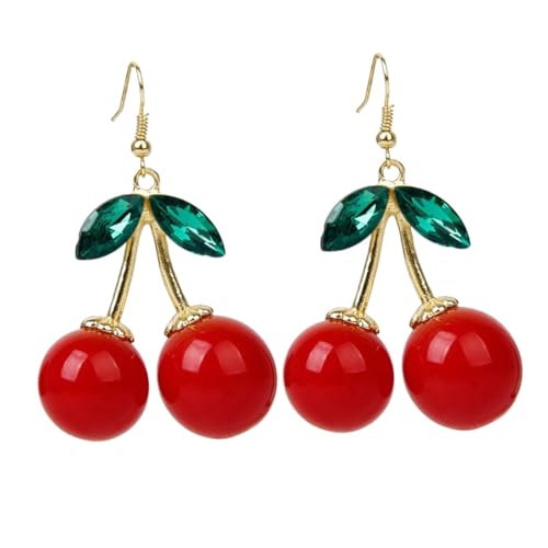 Abaodam Boucles D'oreilles Pendantes Cerise Rouge en Alliage Doré et Plastique, Dimensions 3,7×6×1,9 Cm, Boucles D'oreilles Cerises pour Femmes et Filles, Présent Noël et Saint-valentin