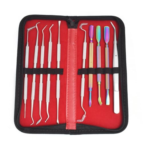 Motanar 10 Pcs 3D Printer Removal Cleaning Tool Kit, Metal Picks Set with Different Tips (Black-9 Picks and 1 Tweezers)