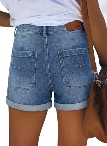 Image of onlypuff Womens Jean Short Cut Off Denim Shorts High Waist Ripped Distressed Stretchy