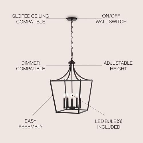 JONATHAN Y Camden Metal Pendant Lantern, 5-Light, 16", Oil Rubbed Bronze by JONATHAN Y - Used condition - Image 3