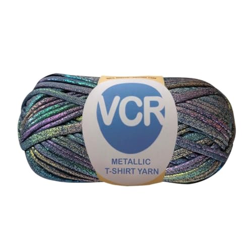 Image of VCR Shine Multi Blue Metallic T-Shirt Yarn, 100 Grams, 100% Metallized Craft Yarn, Pack of 1 Yarn, Suitable for Handbags, Tote Bags and Sling Bags