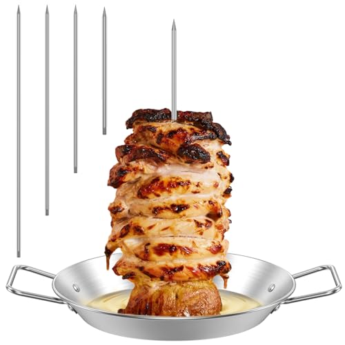 Vertical Meat Skewer Grill Rack Stand Stainless Steel Vertical Meat Skewer BBQ Kebab Machine with 5 Replacement Spikes (6/8/10/12/14Inch) for Whole Chicken Fish Sausage Steak