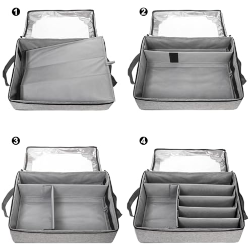 Hiceeden 16.1\" x 13\" x 4.7\" Flatware Utensil Storage Case with Adjustable Dividers, 6 Compartments Silverware Storage Box Chest with Handles, Large Cutlery Holder with Zipper Lid, Gray - Thumbnail 3