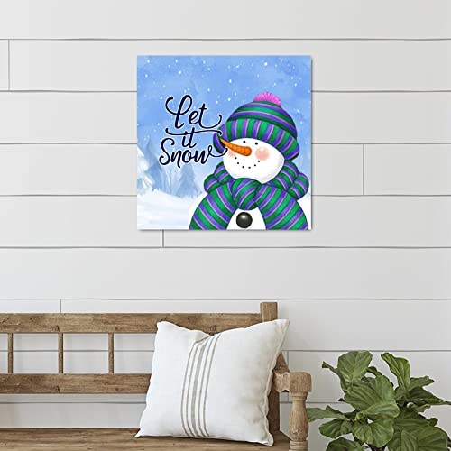 Panneau mural en bois Let It Snow déco 40x40 cm