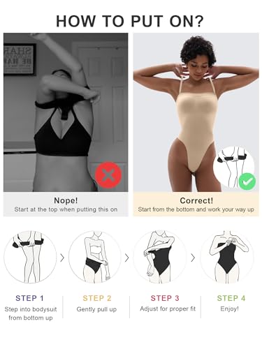 Image of SHAPERX Strapless Bodysuit for Women Tummy Control Seamless Shapewear Thong Body Shaper with Invisible & Removable Straps