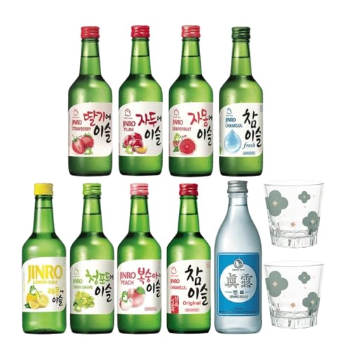 Jinro Chamisul Soju - All Flavours Bundle Set (The Ultimate 8 Fruity Flavour Set) Mixed Fruit Flavour Korean Spirit Drink For Parties BBQ Picnic & Match Nights