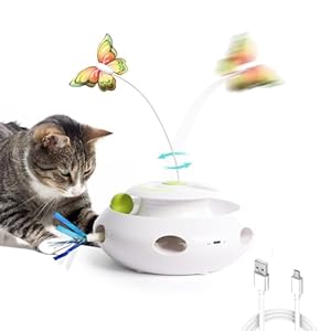ALL FOR PAWS 3 in 1 Interactive Cat Butterfly Flutter Toy with Rolling Balls and Popping Feather Toy Automatic Spinner – Mental Stimulation for Indoor Cats – USB Rechargeable